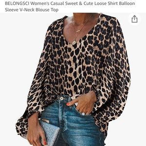 V-Neck Leopard Blouse with balloon sleeve